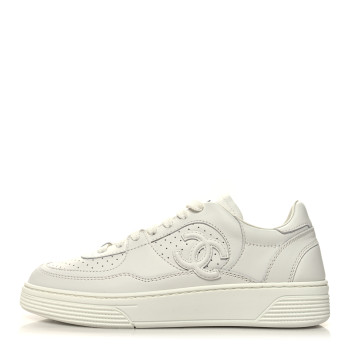 CHANEL Calfskin CC Womens Sneakers 36 White