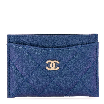 CHANEL Iridescent Caviar Quilted Card Holder Dark Blue