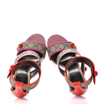 GUCCI GG Supreme Monogram Patent Harleth Sandals 39.5 Beige Ebony Sun Orange Shine Purple