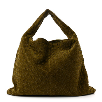 BOTTEGA VENETA Suede Intrecciato Large Hop Olive Oil