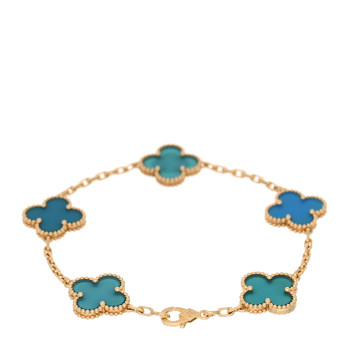 VAN CLEEF & ARPELS 18K Yellow Gold Blue Agate 5 Motifs Vintage Alhambra Bracelet