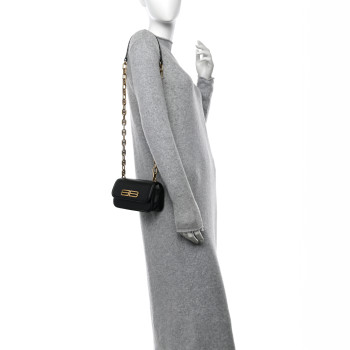 BALENCIAGA Calfskin Stripe Embossed Gossip Chain Bag XS Black