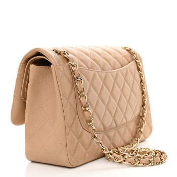 CHANEL Caviar Quilted Jumbo Double Flap Beige Clair