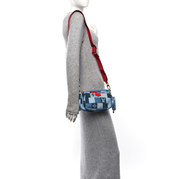 LOUIS VUITTON Denim Damier Monogram Patchwork Multi Pochette Accessories Blue Rouge
