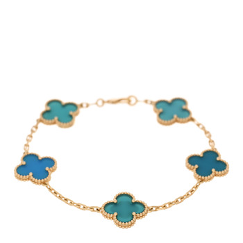 VAN CLEEF & ARPELS 18K Yellow Gold Blue Agate 5 Motifs Vintage Alhambra Bracelet