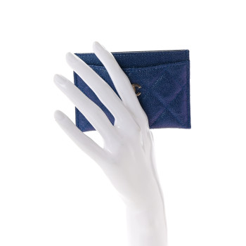 CHANEL Iridescent Caviar Quilted Card Holder Dark Blue