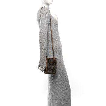FENDI Fabric Jacquard Vitello King Plexiglass FF 1974 Mini Fendi Sunshine Shopper Tote Tobacco Moro Sand