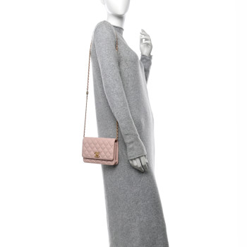 CHANEL Caviar Quilted Camellia Wallet On Chain WOC Light Pink