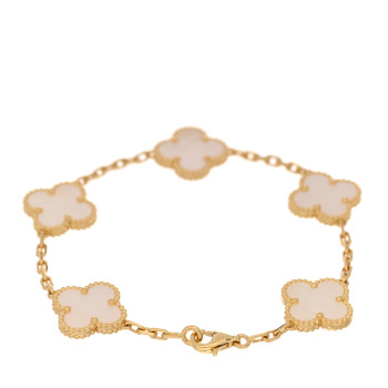 VAN CLEEF & ARPELS 18K Yellow Gold Mother of Pearl 5 Motifs Vintage Alhambra Bracelet