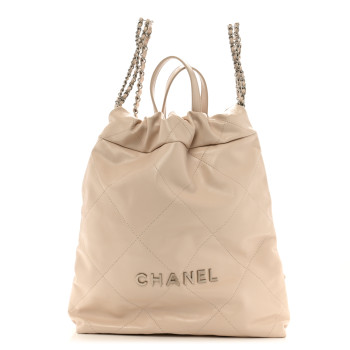 CHANEL Shiny Calfskin Quilted Chanel 22 Backpack Beige
