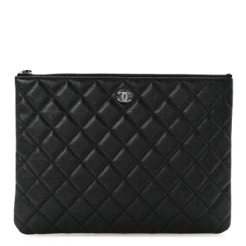 CHANEL Iridescent Caviar Quilted Medium Cosmetic Case Black