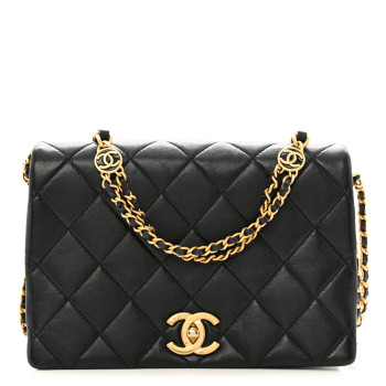 CHANEL Lambskin Quilted Enamel CC Chain Flap Black
