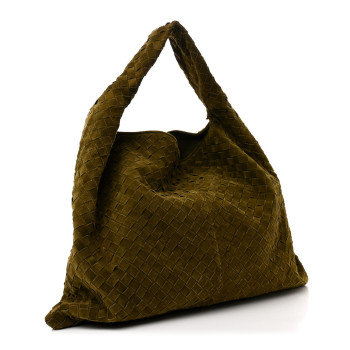 BOTTEGA VENETA Suede Intrecciato Large Hop Olive Oil