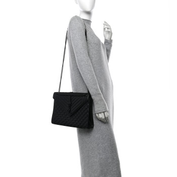 SAINT LAURENT Grain De Poudre Textured Mixed Matelasse Large Triquilt Monogram Monochrome Satchel Black