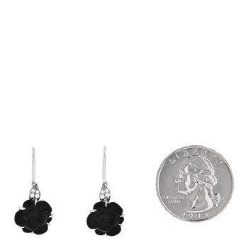 CHANEL 18K White Gold Diamond Black Onyx Camelia Sculpte Drop Earrings