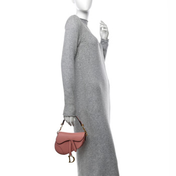 CHRISTIAN DIOR Grained Calfskin Mini Saddle Bag Pink