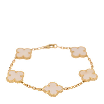 VAN CLEEF & ARPELS 18K Yellow Gold Mother of Pearl 5 Motifs Vintage Alhambra Bracelet