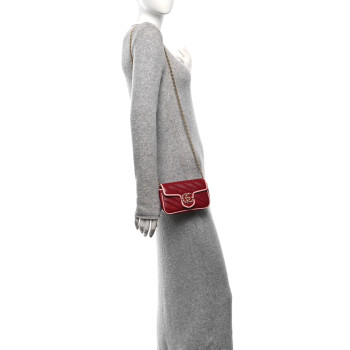 GUCCI Azalea Calfskin Enamel Matelasse Diagonal Super Mini Torchon GG Marmont Shoulder Bag New Cherry Red Wild Rose