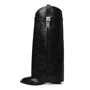 GIVENCHY Calfskin Cowboy Shark Lock High Boots 40 Black