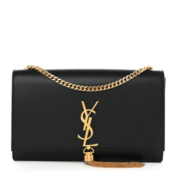 SAINT LAURENT Smooth Calfskin Medium Classic Monogram Kate Tassel Satchel Black