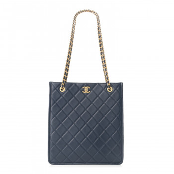 CHANEL Caviar Quilted Sweet Vertical Shopping Tote Navy