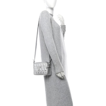 VERSACE Metallic Nappa Quilted Virtus Mini Camera Bag Silver