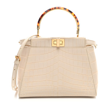 FENDI Crocodile Mini Peekaboo Iconic Satchel Beige Tortoise