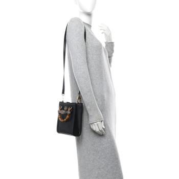 GUCCI Textured Dollar Calfskin Mini Diana Tote Bag Black Dusty Grey