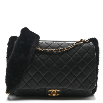CHANEL Lambskin Shearling CC Muff Flap Bag Black