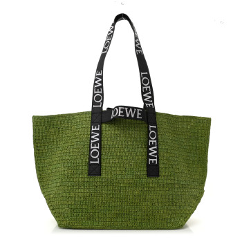 LOEWE Raffia Paulas Ibiza Fold Shopper Tote Green