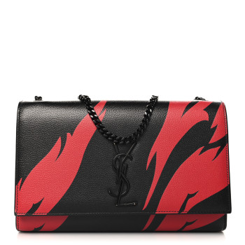 SAINT LAURENT Grain De Poudre Medium Classic Monogram Flame Print Kate Satchel Black
