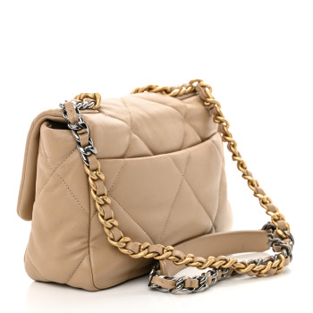 CHANEL Lambskin Quilted Medium Chanel 19 Flap Dark Beige