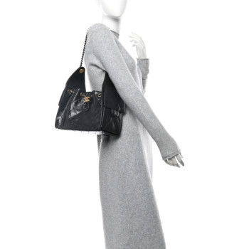 CHANEL Shiny Crumpled Calfskin Quilted Small Chanel 25 Handbag Black