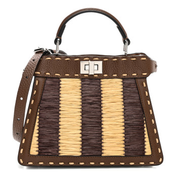 FENDI Cuoio Romano Raffia Woven Petite Peekaboo I SEE U Satchel Natural Gianduia