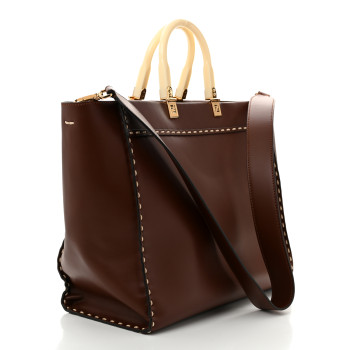FENDI Vitello King Plexiglass Macro Stitchings Medium Fendi Sunshine Shopper Tote Praline