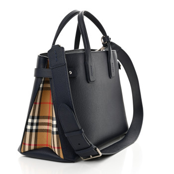 BURBERRY Derby Calfskin Vintage Check Medium Banner Tote Regency Blue