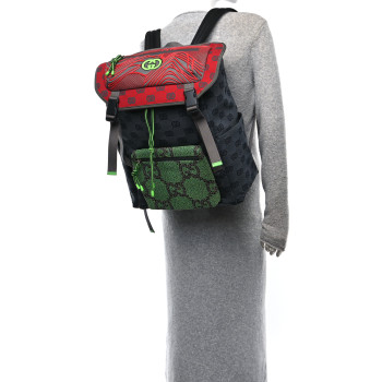 GUCCI Jersey GG Monogram All Over Pan Sport Double Buckle Backpack Grey Green Multicolor