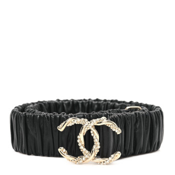 CHANEL Lambskin Crystal CC Belt 85 34 Black