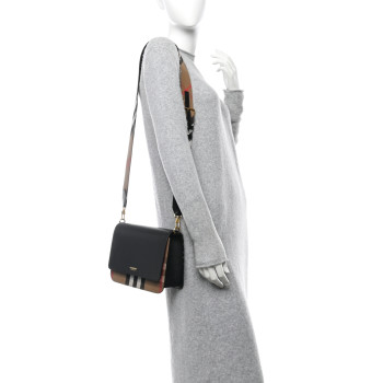 BURBERRY Derby Calfskin House Check Mackford Crossbody Bag Black