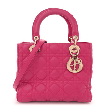 CHRISTIAN DIOR Lambskin Cannage Medium Lady Dior Fuchsia