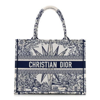 CHRISTIAN DIOR Canvas Embroidered Medium Reve d'Infini Book Tote Blue