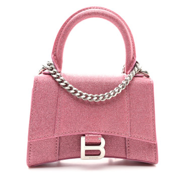 BALENCIAGA Glitter Fabric Hourglass Top Handle Bag Mini with Chain  Sweet Pink