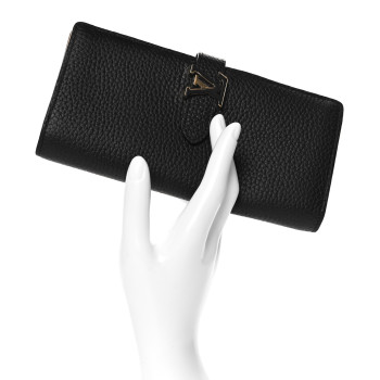 LOUIS VUITTON Taurillon LV Vertical Capucines Wallet Black Arizona