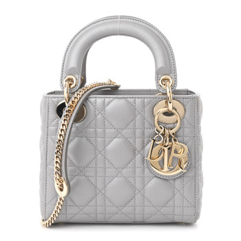 CHRISTIAN DIOR Metallic Lambskin Cannage Mini Lady Dior Grey