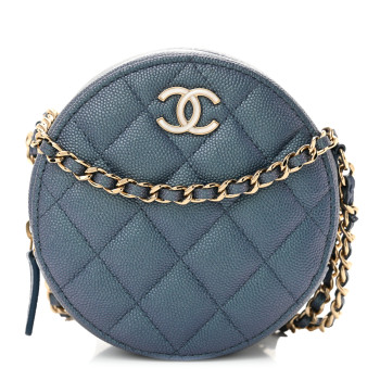CHANEL Iridescent Caviar Quilted Round Clutch With Chain Blue