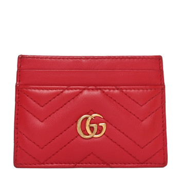 GUCCI Calfskin Matelasse GG Marmont Card Holder Hibiscus Red