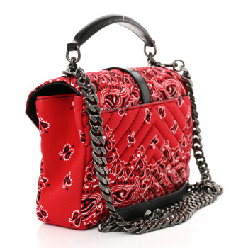 SAINT LAURENT Canvas Bandana Matelasse Chevron Medium College Bag Red