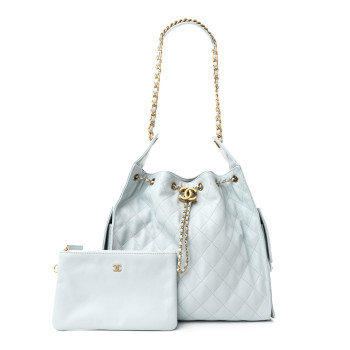 CHANEL Caviar Quilted Medium Chanel 25 Handbag Light Blue