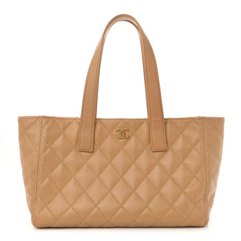 CHANEL Calfskin Wild Stitch Medium Tote Beige