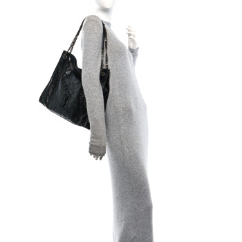 SAINT LAURENT Crinkled Calfskin Matelasse Monogram Large Niki Shopper Tote Black